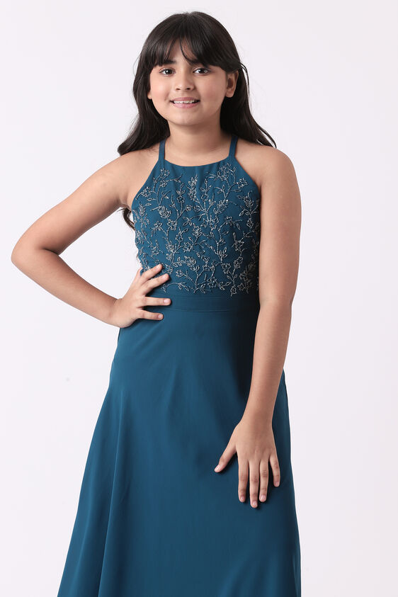 Teal Solid Flared Gown, Teal, image 3